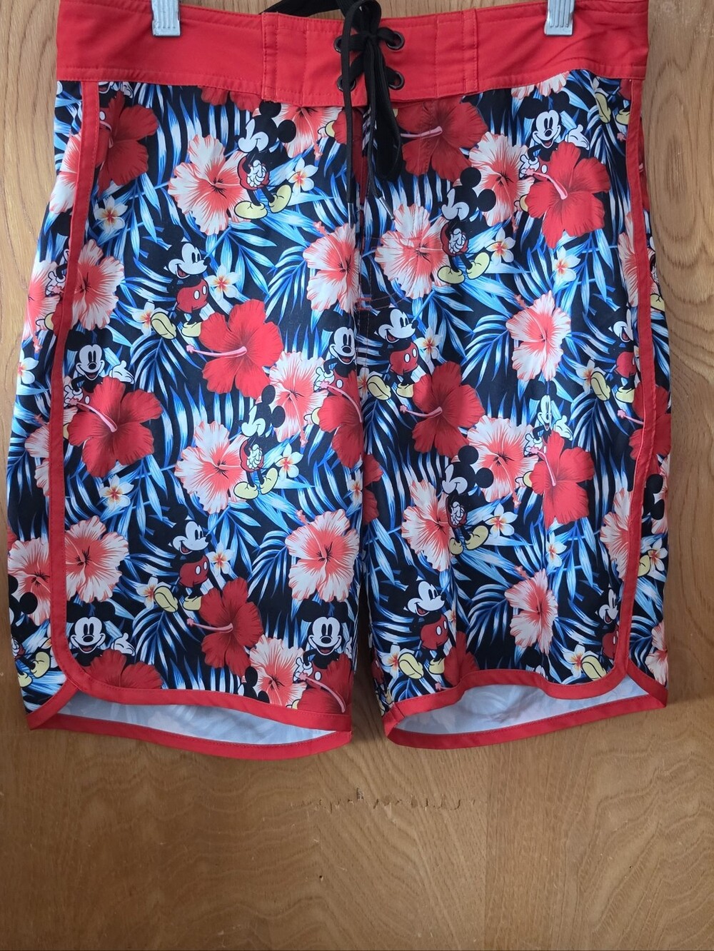 Women's Red Floral Mickey Swim Shorts Size 28